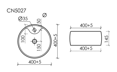 Раковина из сантехнического фарфора Ceramica Nova ELEMENT CN5027 40х40 накладная цвет белый 1 отверстие под смеситель